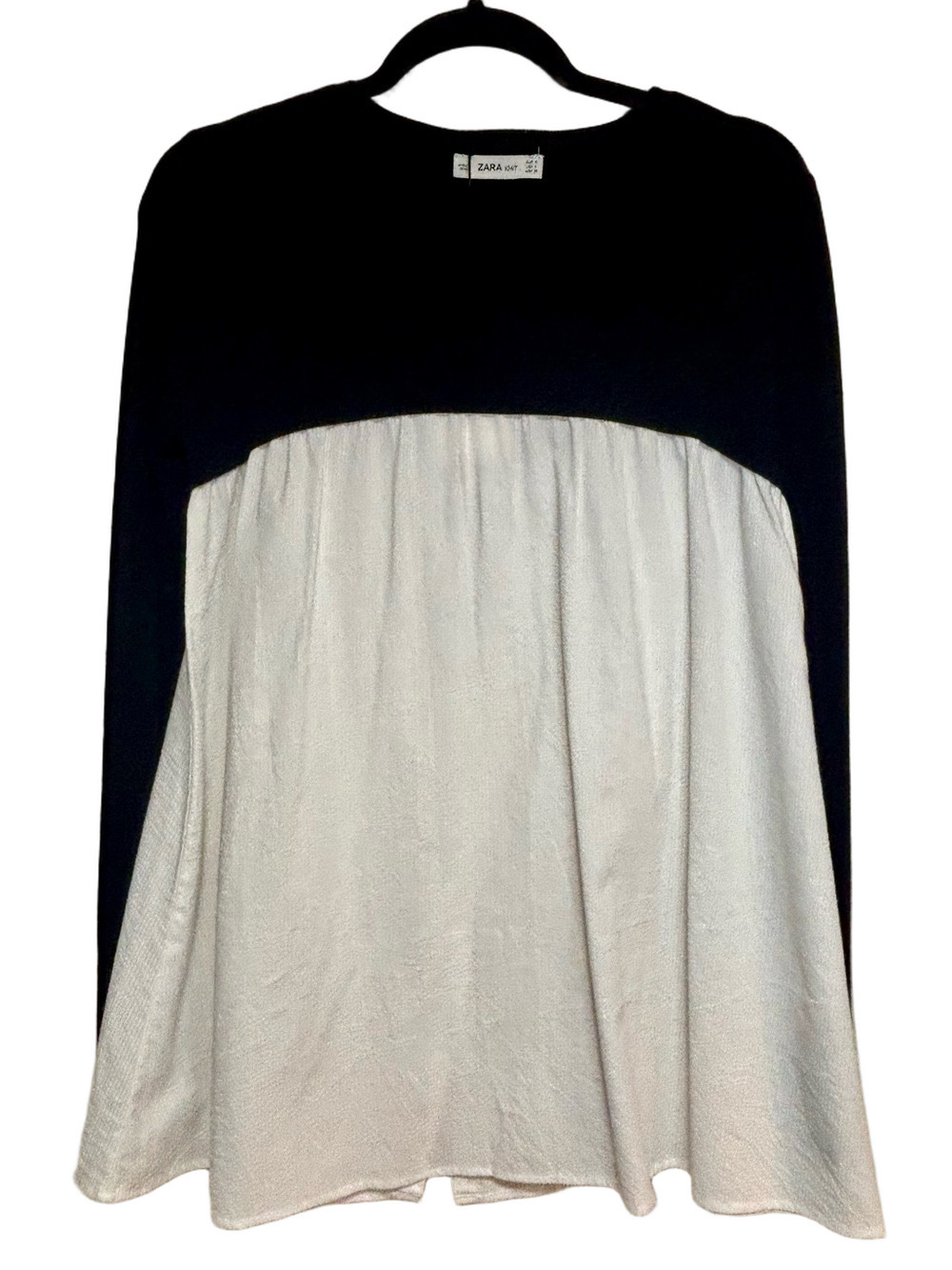 Zara Knit Mixed Media Peplum Blouse Black White Textured Cotton Top S